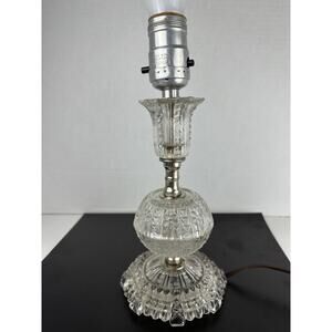 Clear Glass Stick Lamp Cute Small Desk Table Light Knobby Hobnail 1940’s VTG